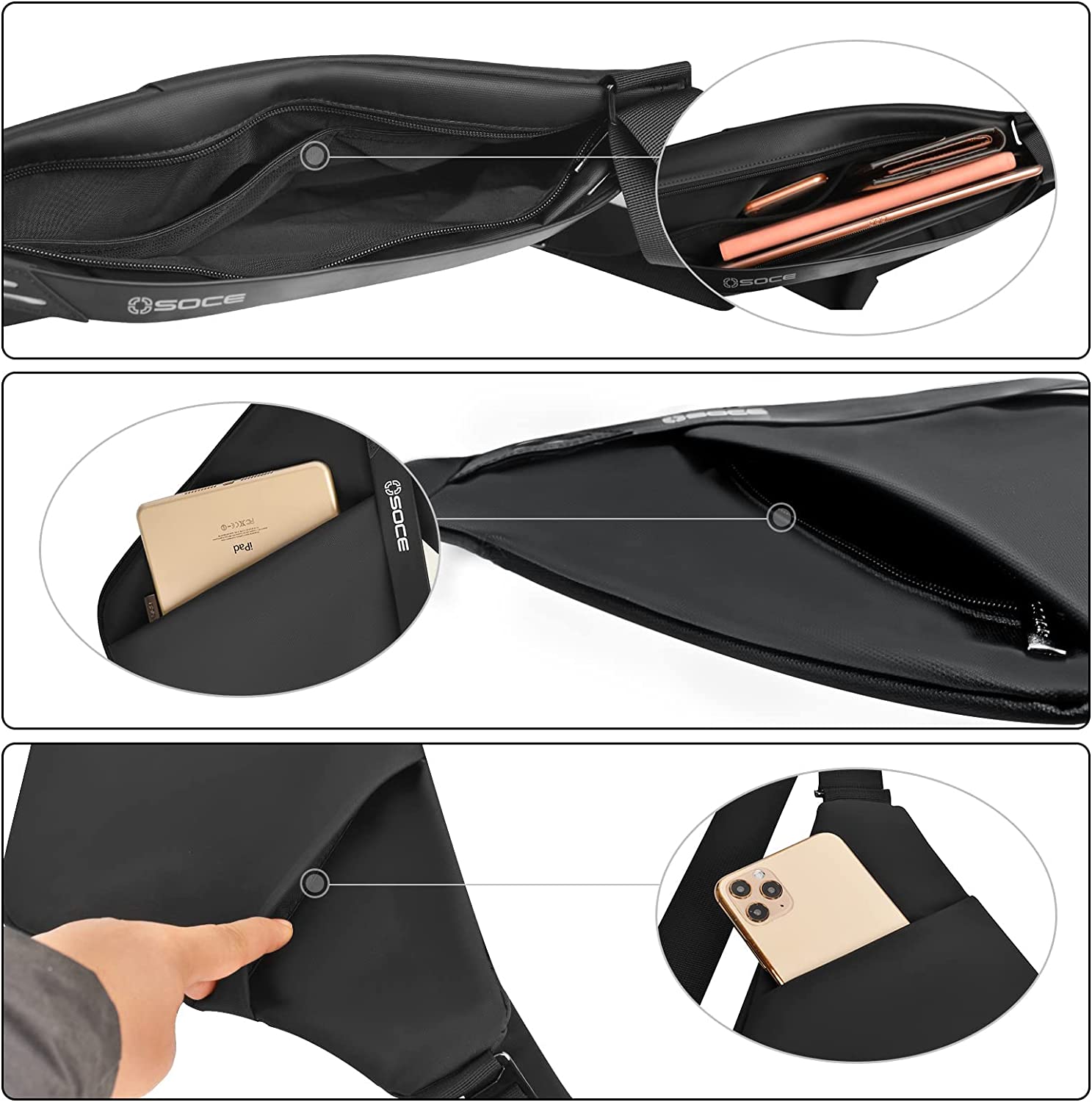 OSOCE Sling Bag Chest Backpack Casual Daypack Black Shoulder Crossbody Lightweight Anti Theft Outdoor Sport Travel Hiking Bag For Men Women - Image 5